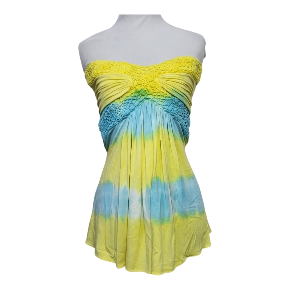 Sky Yellow and Light Blue Tie-Die Strapless Tank Top